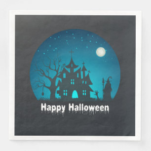 Happy Halloween Blue and Black Spuk House Serviette