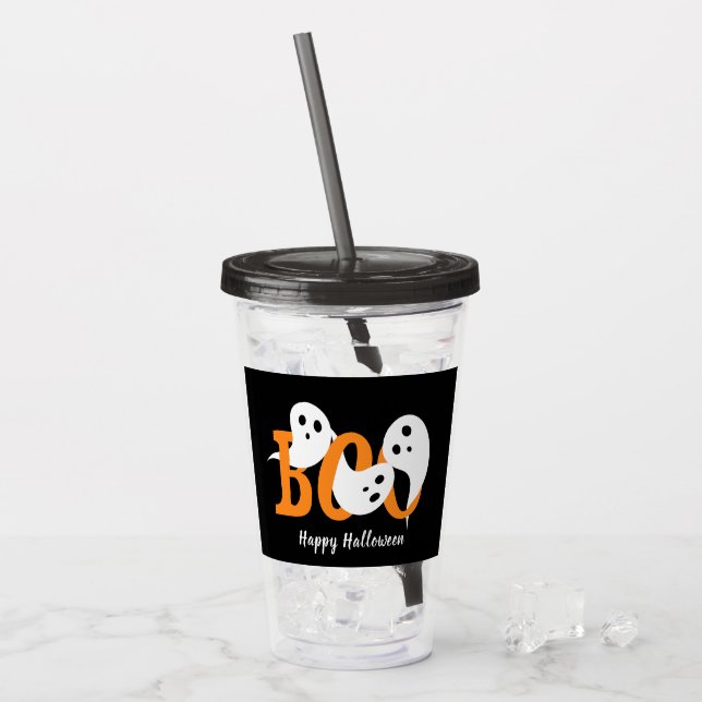 Happy Halloween Boo Ghosts Black Acryltrinkbecher (Vorderseite Ice)