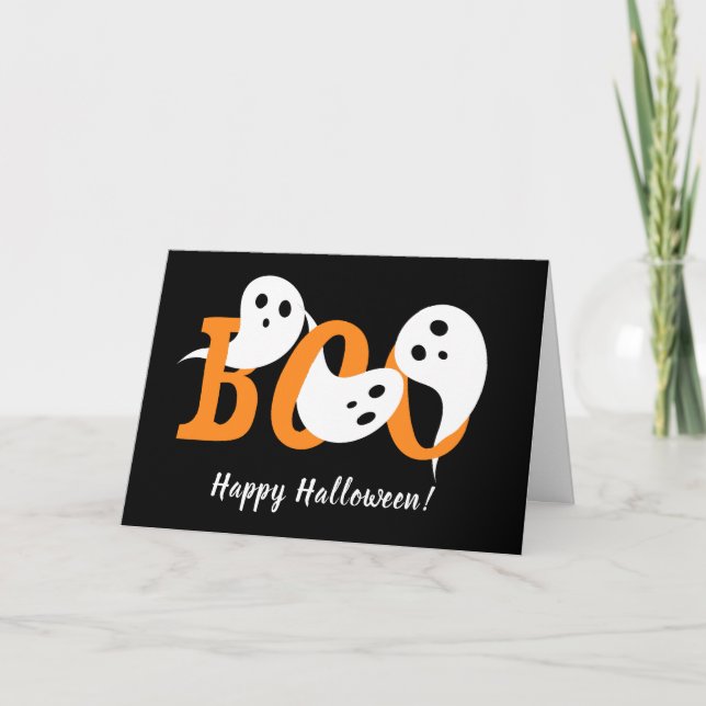 Happy Halloween Boo Ghosts Black Feiertagskarte (Vorderseite)
