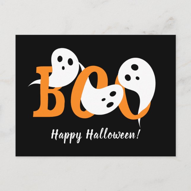 Happy Halloween Boo Ghosts Black Feiertagspostkarte (Vorderseite)