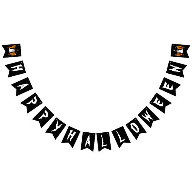 HAPPY HALLOWEEN BOO SCHWARZ UND WEISS WIMPELKETTE (Alle)