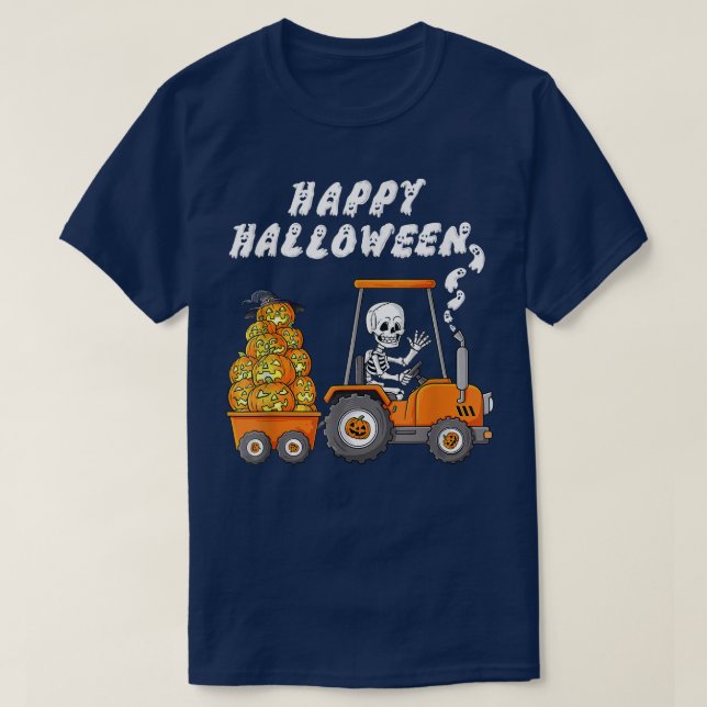 Happy Halloween Boo Skeleton Reitwagen Carry T-Shirt (Design vorne)