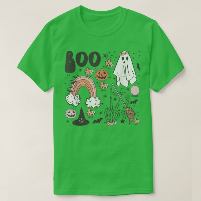 Happy Halloween Boo Spiders Hexenhut Rainbow Hall T-Shirt (Design vorne)