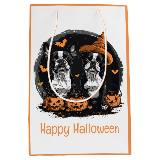 Happy Halloween Boston Terrier Dogs Mittlere Geschenktüte (Vorderseite)