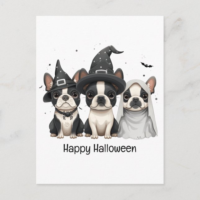 Happy Halloween Boston Terrier Dogs Postkarte (Vorderseite)