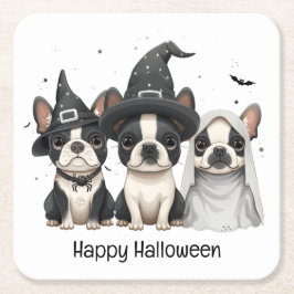 Happy Halloween Boston Terrier Dogs Rechteckiger Pappuntersetzer