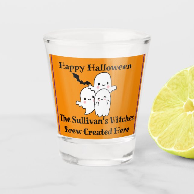 Happy Halloween Brew Ghost Bat Orange Schnapsglas (Vorderseite)