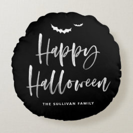 Happy Halloween Brush Lettering Black and White Rundes Kissen
