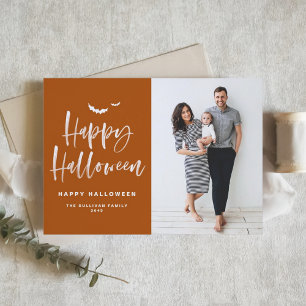 Happy Halloween Brush Lettering Burnt Orange Foto Feiertagskarte
