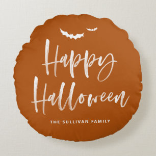 Happy Halloween Brush Lettering Burnt Orange Rundes Kissen