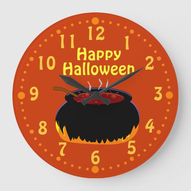 Happy Halloween Bubbling Hexe Cauldron Custom Große Wanduhr (Vorderseite)