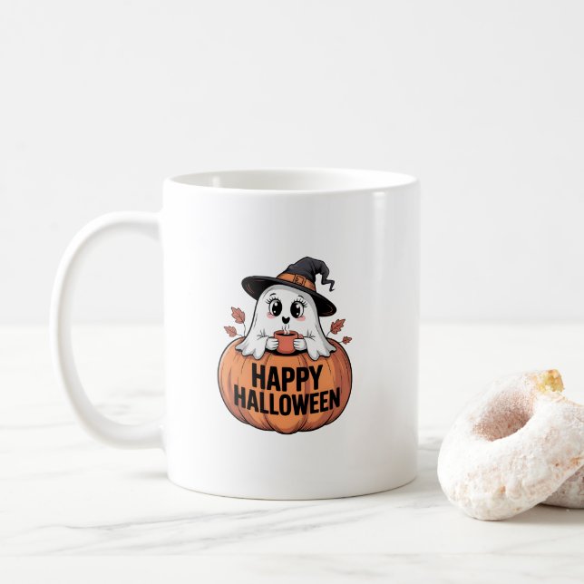 Happy Halloween Caffeine Ghost Kaffeetasse (Mit Donut)