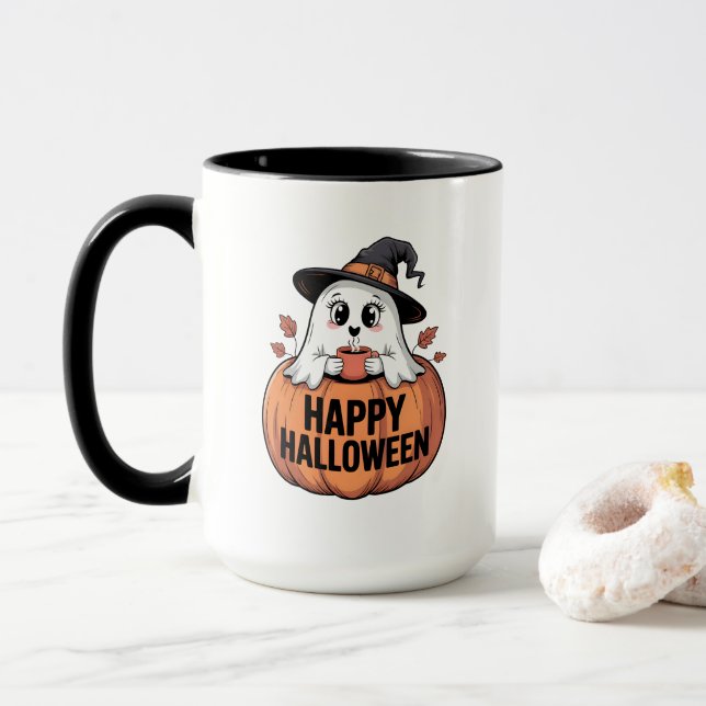 Happy Halloween Caffeine Ghost Tasse (Mit Donut)