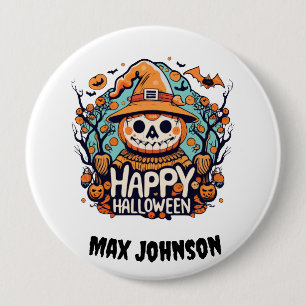 Happy Halloween - Candy Corn Chaos Orange Black Button