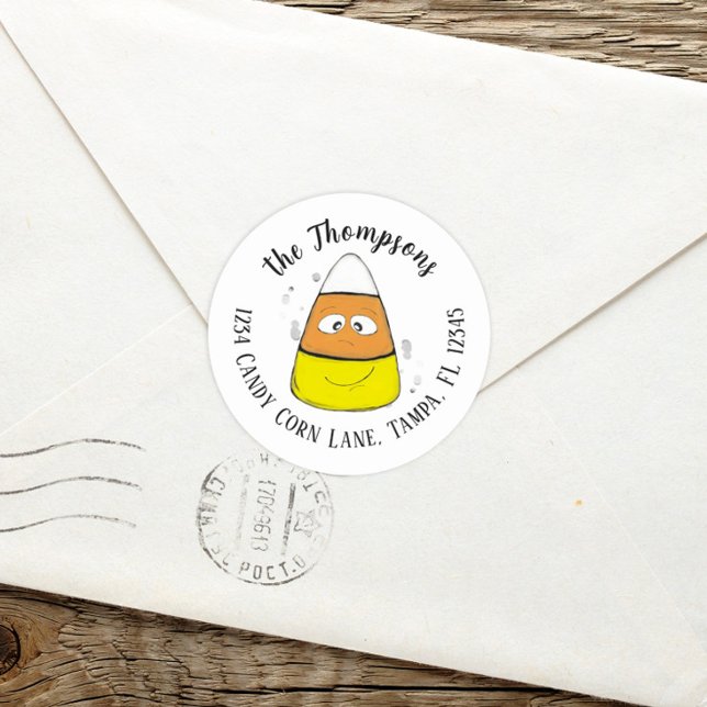 Happy Halloween Candy Corn Niedliche Rücksendeadre Runder Aufkleber (Von Creator hochgeladen)