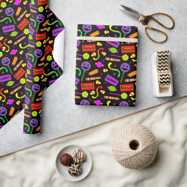 Happy Halloween Candy Pattern Geschenkpapier (Kunsthandwerk)