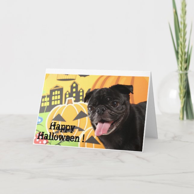 Happy Halloween Card Black Pug Karte (Vorderseite)