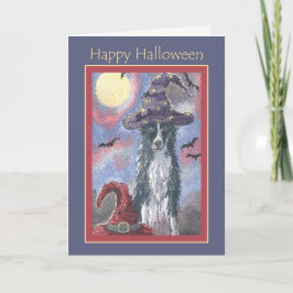 Happy Halloween Card, Ränder Collie Hund Zauberer Karte