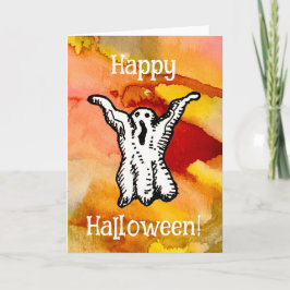 Happy Halloween Cartoon Ghost Doodle Greeting Card Karte