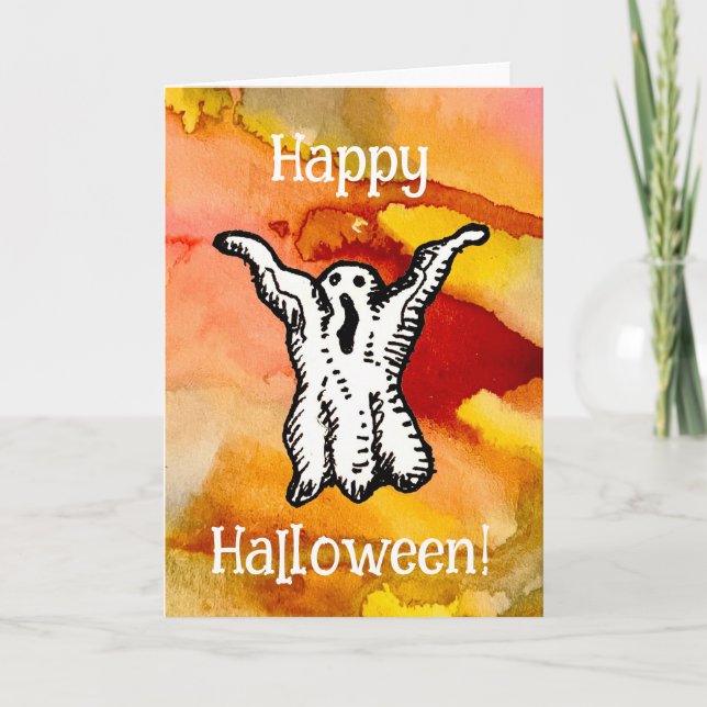 Happy Halloween Cartoon Ghost Doodle Greeting Card Karte (Vorderseite)