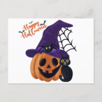 Happy Halloween Carved Pumpkin mit Black Cat und