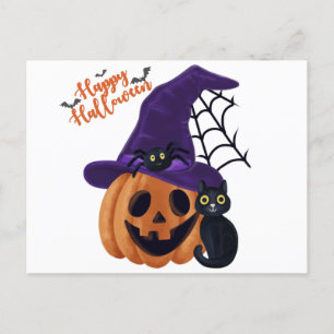 Happy Halloween Carved Pumpkin mit Black Cat und  Postkarte
