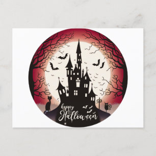 Happy Halloween Castle Bats Black Cat Halloween Feiertagspostkarte