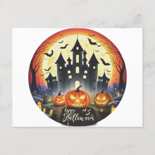 Happy Halloween Castle Bats Pumpkins Halloween Feiertagspostkarte
