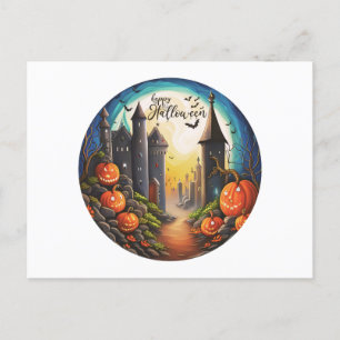 Happy Halloween Castle Full Moon Halloween Feiertagspostkarte