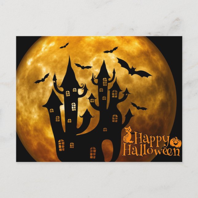 Happy Halloween Castle und Full Moon Postkarte (Vorderseite)