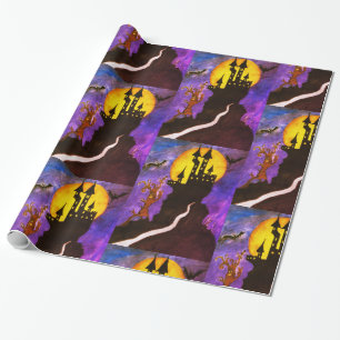 Happy Halloween Castle Wrapping Paper Geschenkpapier