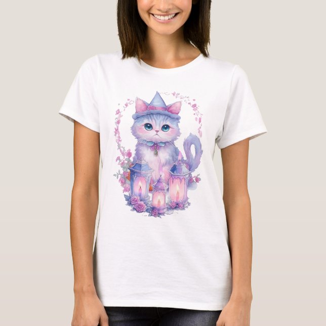 Happy Halloween Cat and Candles T-Shirt (Vorderseite)