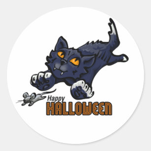 Happy Halloween Cat and Mouse Runder Aufkleber