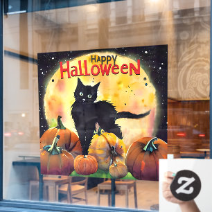 Happy Halloween Cat and Pumpkins Fensteraufkleber