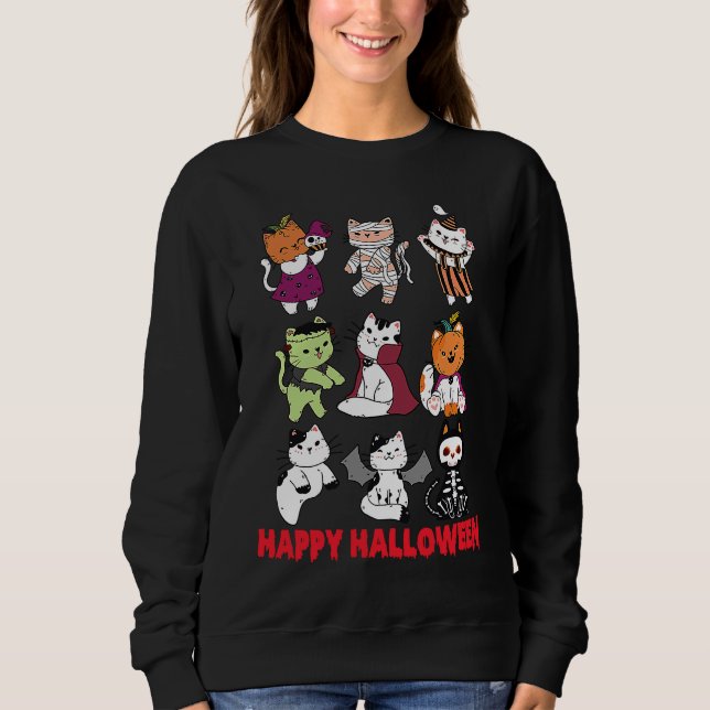 Happy Halloween Cat Characters Mummy Dracula Bat S Sweatshirt (Vorderseite)