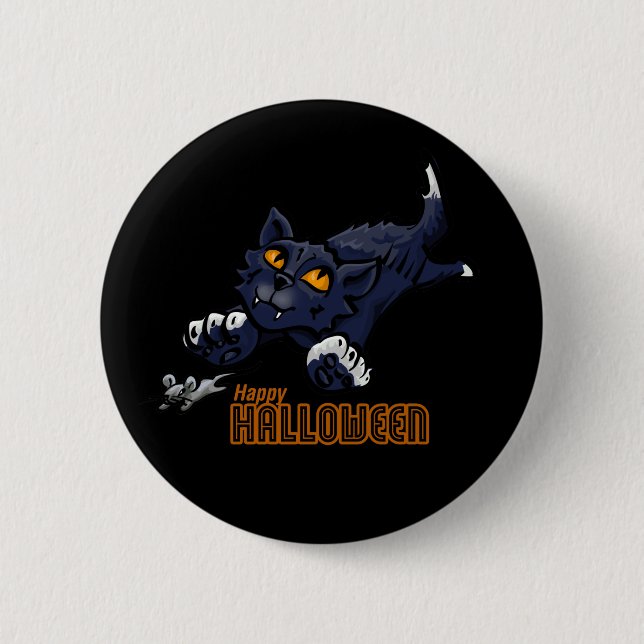Happy Halloween Cat Chasing Maus Button (Vorderseite)