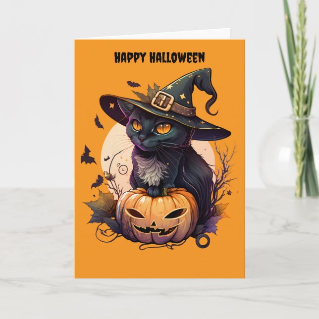 Happy Halloween Cat Feiertagskarte (Vorderseite)