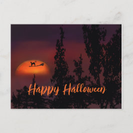 Happy Halloween Cat on Witch Besen Postkarte