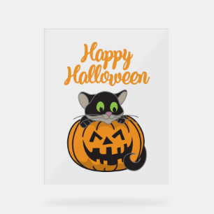 Happy Halloween Cat Pumpkin Acrylschild