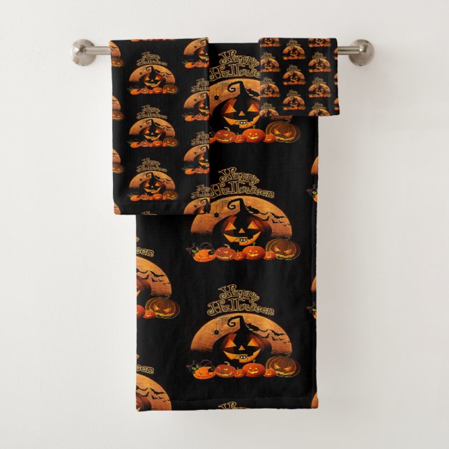 Happy Halloween Cat Pumpkin Badhandtuch Set (Insitu)
