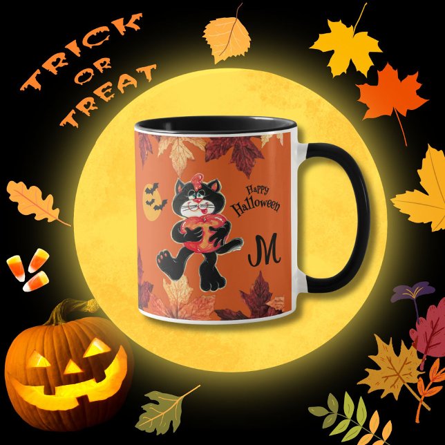 Happy Halloween Cat Pumpkin Monogram Tasse (Von Creator hochgeladen)