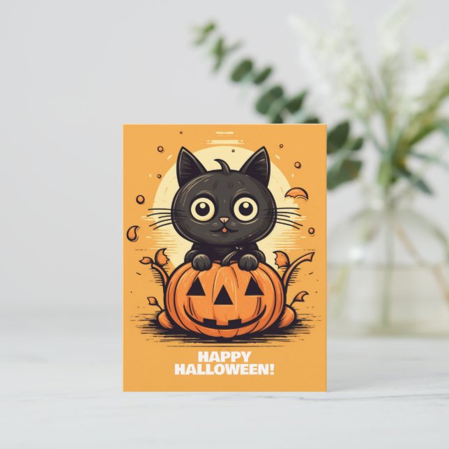 Happy Halloween Cat - Spooky Cat Lover Postcard Postkarte (Stehend Vorderseite)