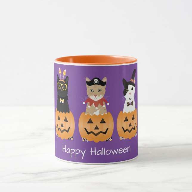 Happy Halloween Cats Kürbislaterne Tasse (Zentrum)