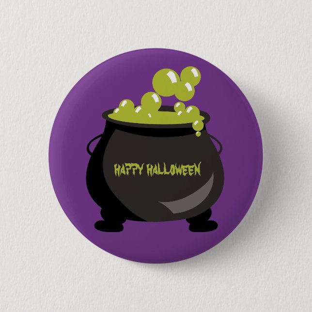 Happy Halloween Cauldron Green Potion Lila Button (Vorderseite)