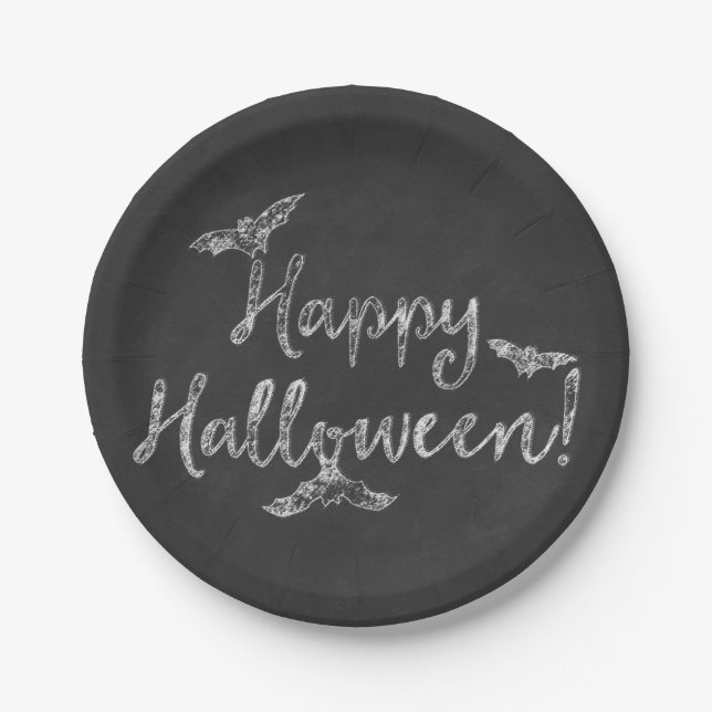 Happy Halloween Chalkboard Chalk Holiday Party Pappteller (Vorderseite)