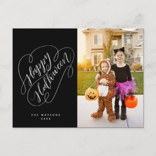 Happy Halloween Chic Handlettered Foto Black Postkarte