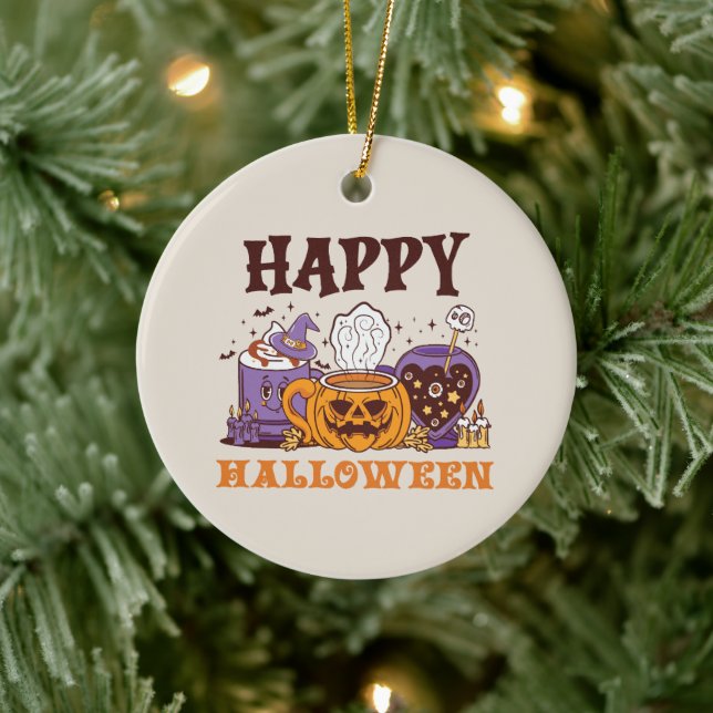 Happy Halloween Coffee Brew Keramik Ornament (Baum)