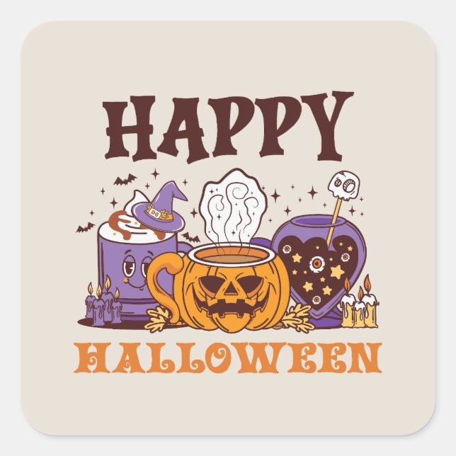 Happy Halloween Coffee Brew Quadratischer Aufkleber (Vorderseite)
