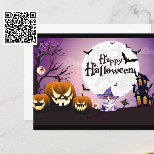 Happy Halloween Corgi Hexe Postkarte (Von Creator hochgeladen)