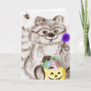 Happy Halloween Costumed Raccoon Karte